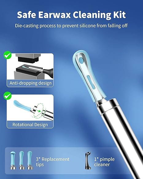 SmartScan Wireless Ear Cleaner with Camera Wireless Otoscope 1080P HD Camera Ear Wax Removal Kit for iPhone iPad Android 360 Wide Angle Lens