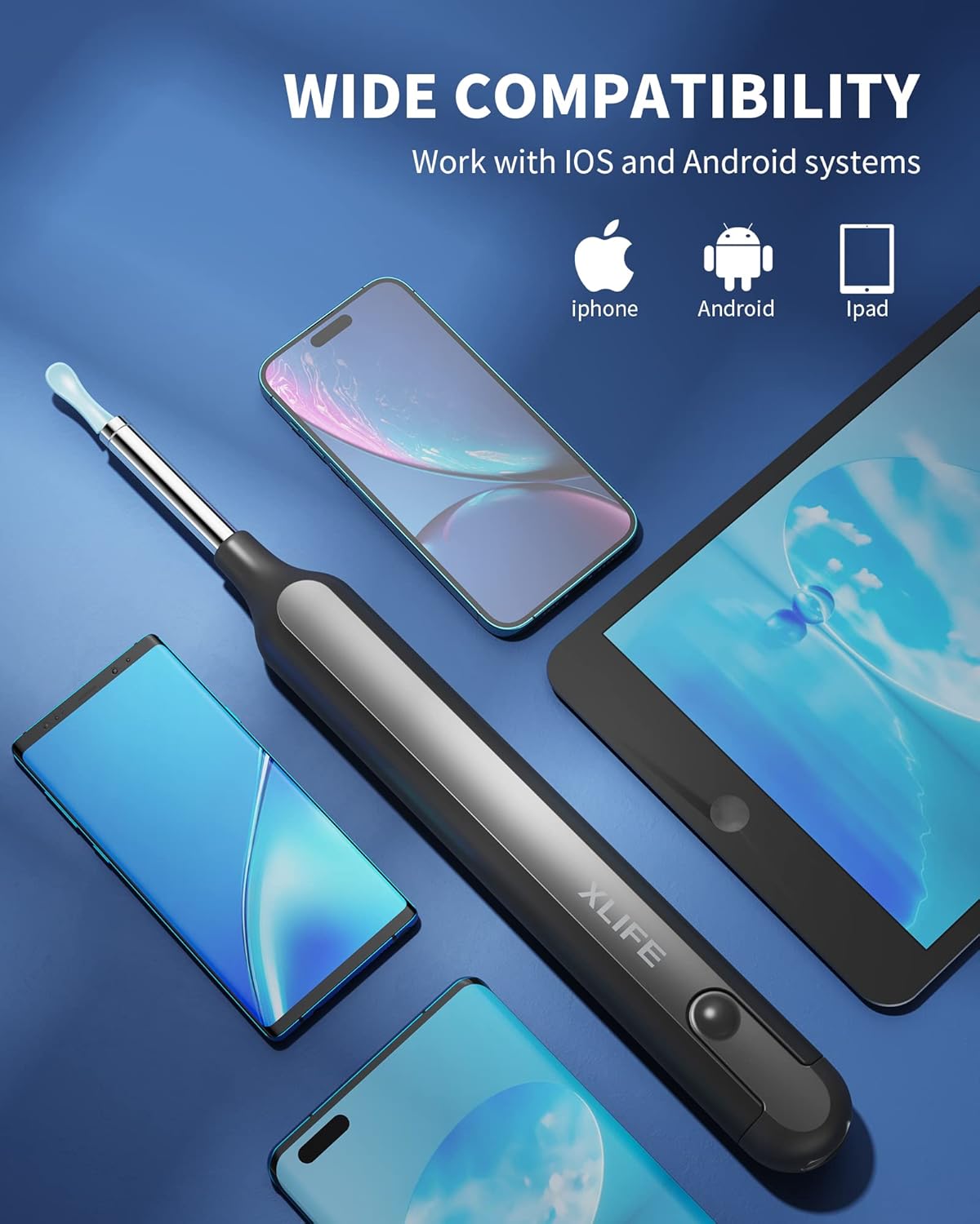 SmartScan Wireless Ear Cleaner with Camera Wireless Otoscope 1080P HD Camera Ear Wax Removal Kit for iPhone iPad Android 360 Wide Angle Lens