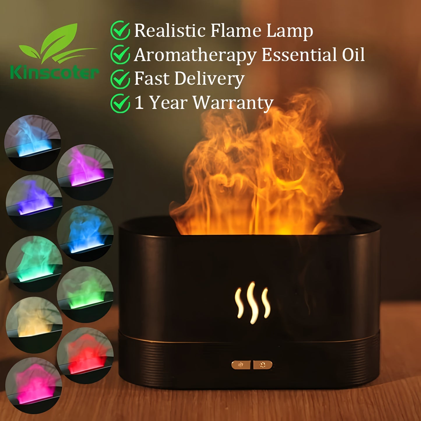 Ultrasonic Aroma Diffuser & Cool Mist Humidifier – LED Flame Lamp