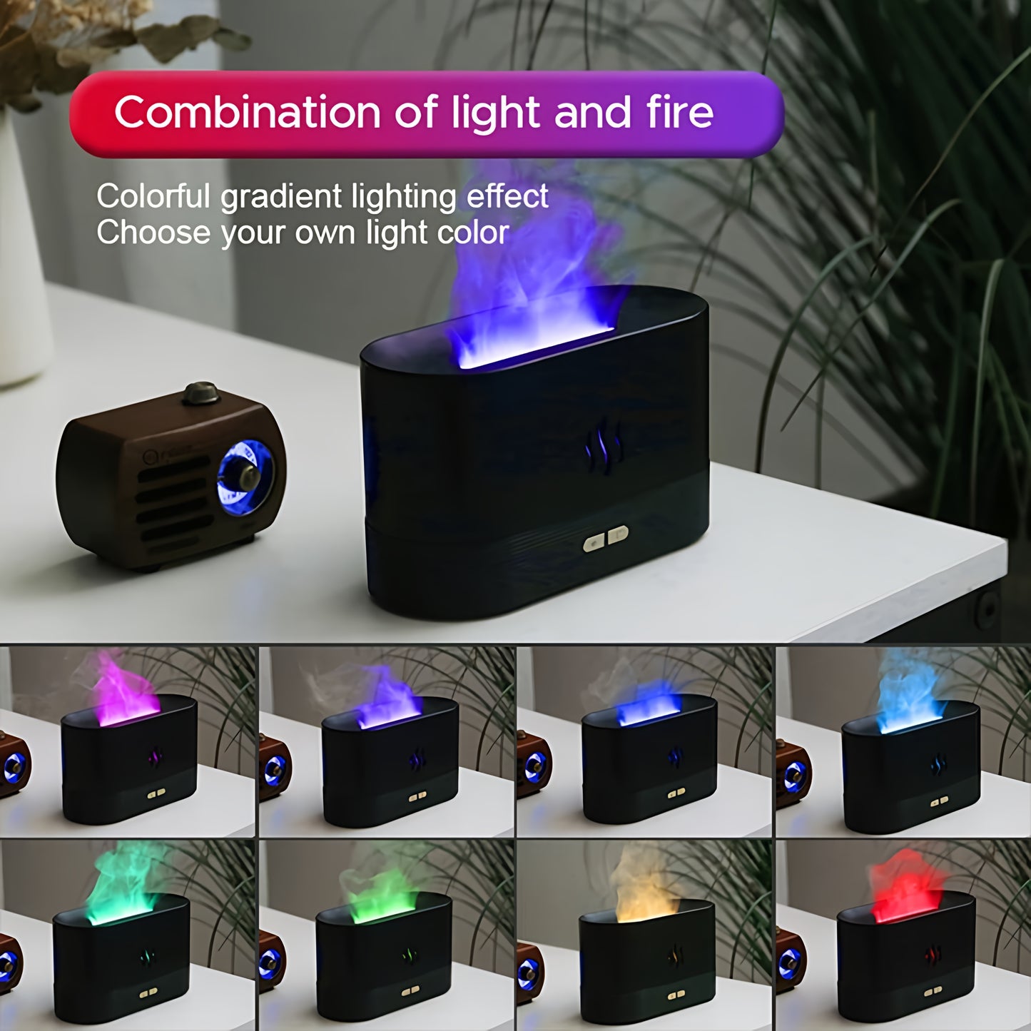 Ultrasonic Aroma Diffuser & Cool Mist Humidifier – LED Flame Lamp