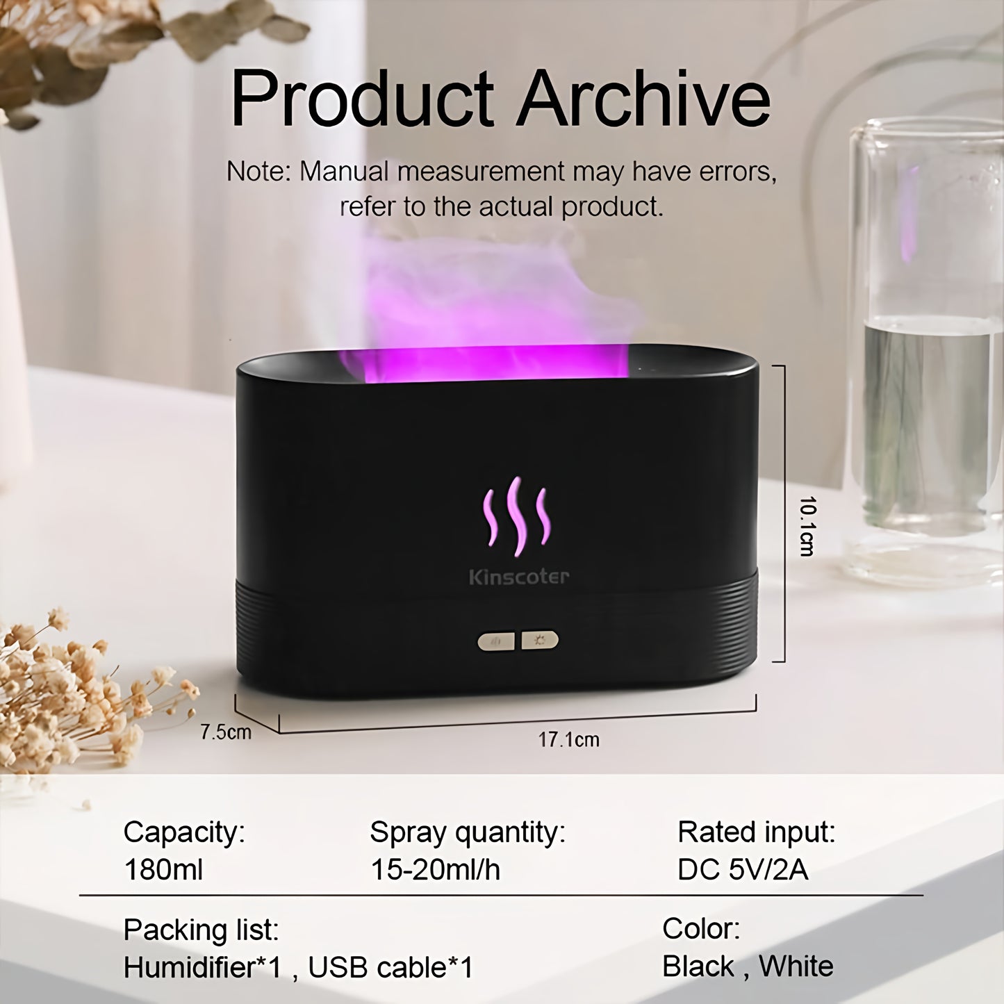 Ultrasonic Aroma Diffuser & Cool Mist Humidifier – LED Flame Lamp