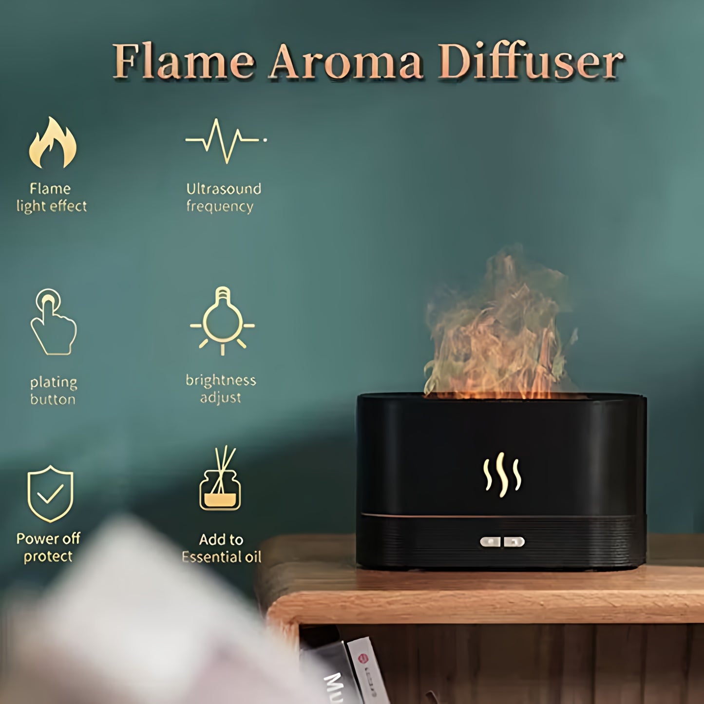 Ultrasonic Aroma Diffuser & Cool Mist Humidifier – LED Flame Lamp