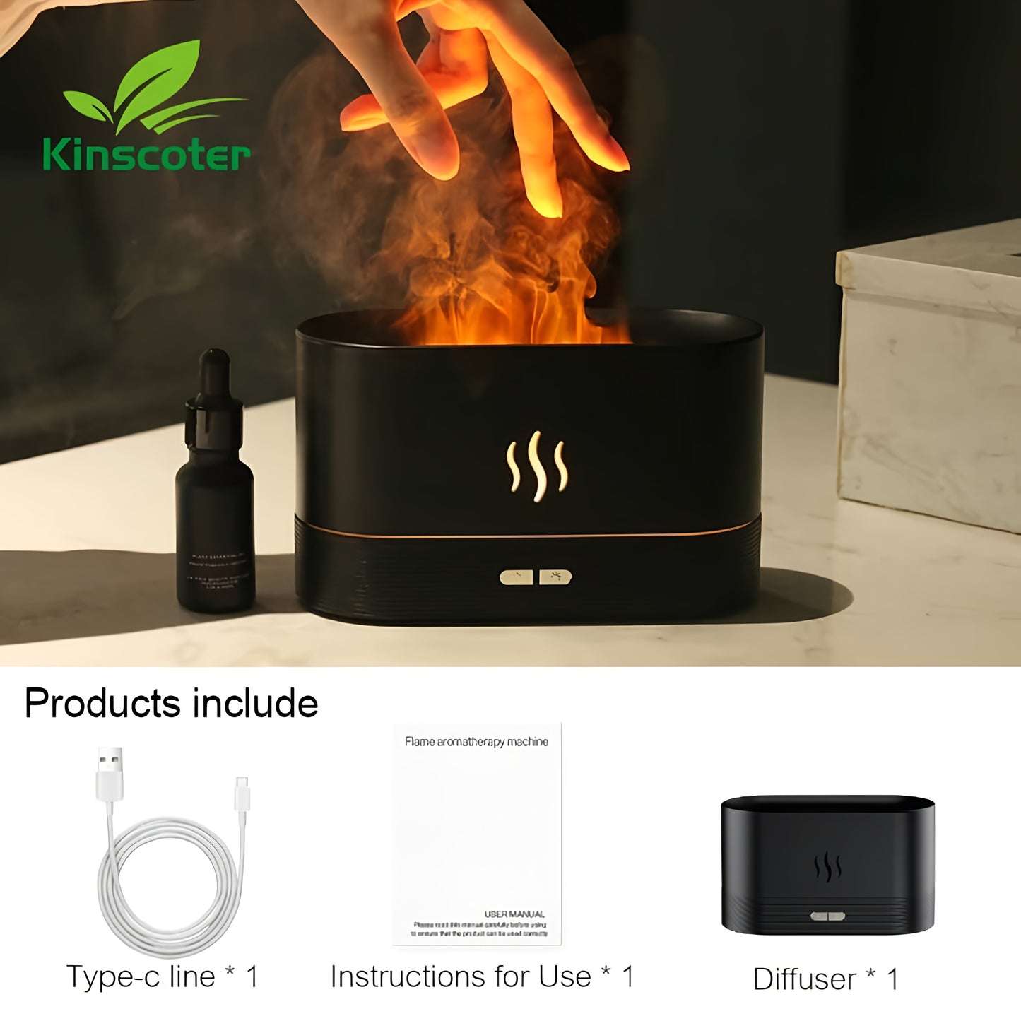 Ultrasonic Aroma Diffuser & Cool Mist Humidifier – LED Flame Lamp