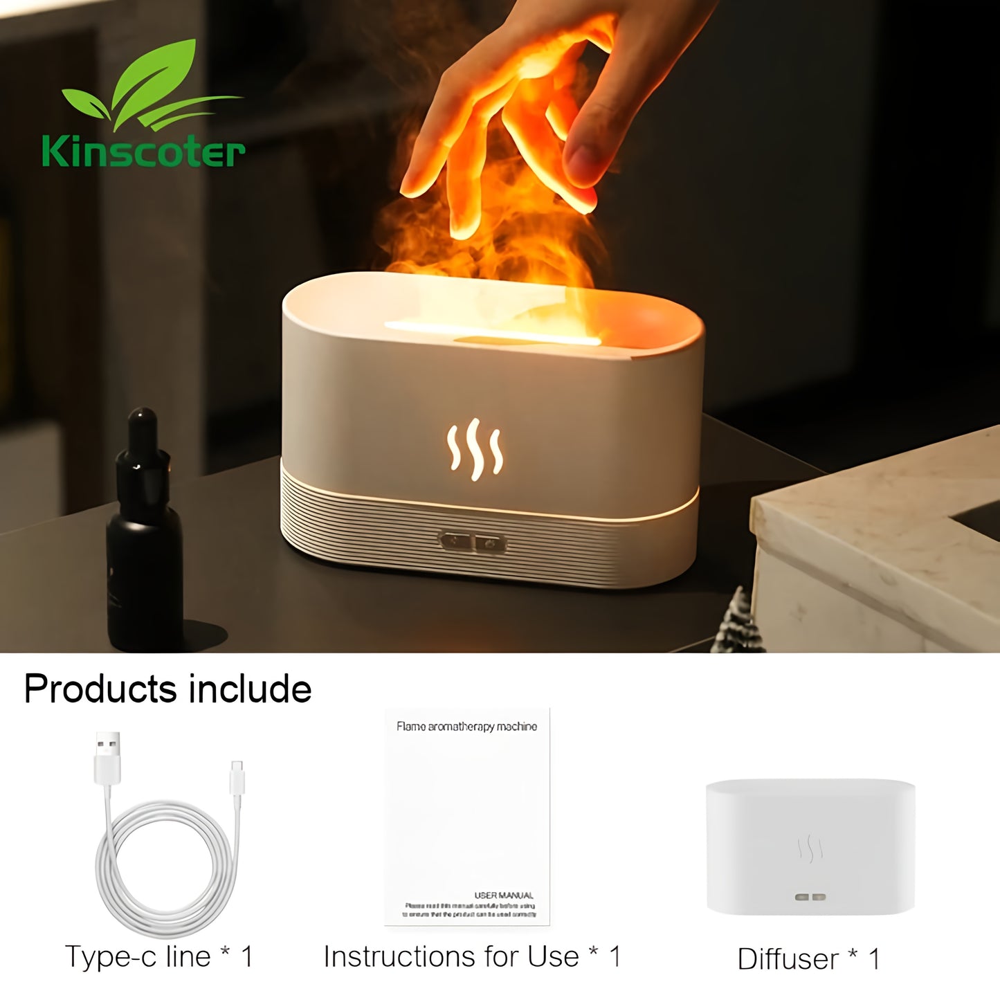 Ultrasonic Aroma Diffuser & Cool Mist Humidifier – LED Flame Lamp