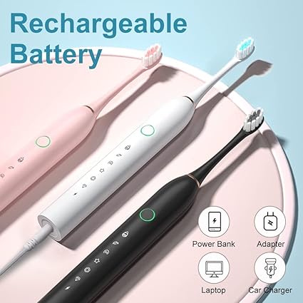 6 Modes Electric Toothbrushes for Adults Kids Smart Timer Rechargeable Whitening Toothbrush IPX7 Waterproof Tooth brush holder