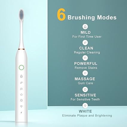 6 Modes Electric Toothbrushes for Adults Kids Smart Timer Rechargeable Whitening Toothbrush IPX7 Waterproof Tooth brush holder