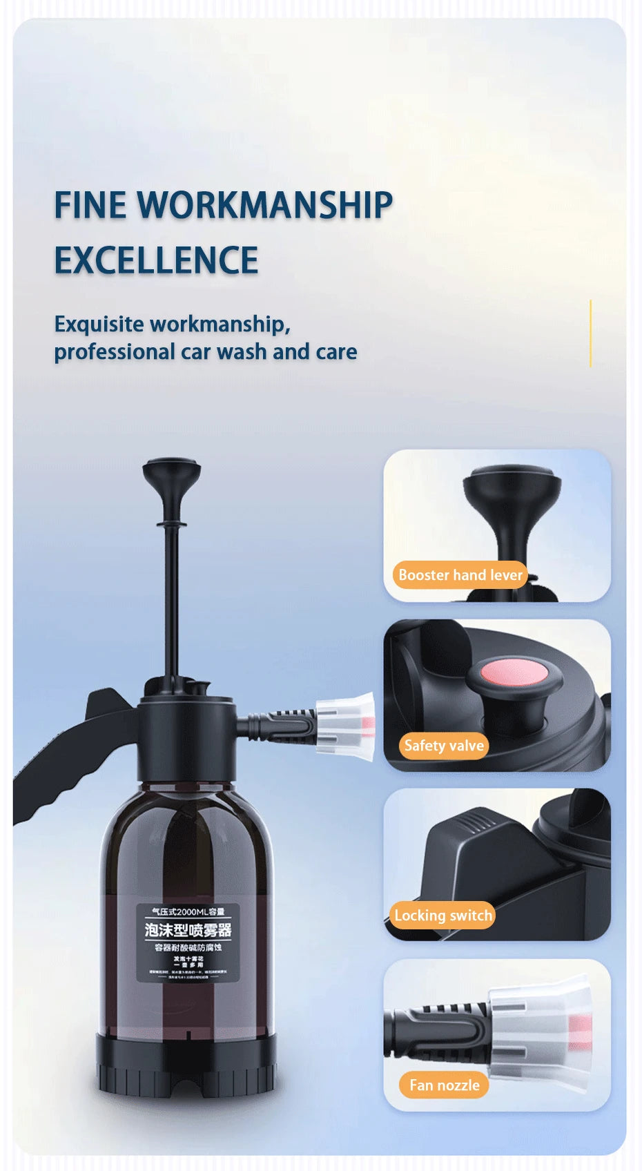Hand Pump Foam Car Wash Sprayer Bottle Air Pressure Sprayer Car Cleaning Tools Gardening Spray Bottle Air Pump Watering Bottle – Black Color