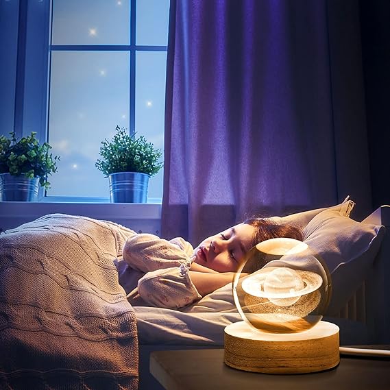 3d Galaxy Solar System Crystal Ball Night Light With Wooden Base For Boys And Girls (random Designs)
