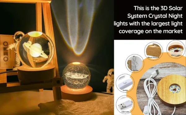 3d Galaxy Solar System Crystal Ball Night Light With Wooden Base For Boys And Girls (random Designs)