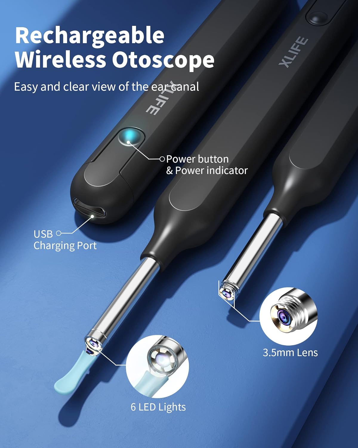 SmartScan Wireless Ear Cleaner with Camera Wireless Otoscope 1080P HD Camera Ear Wax Removal Kit for iPhone iPad Android 360 Wide Angle Lens